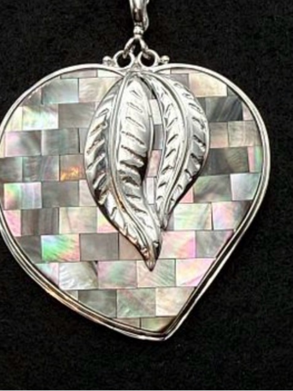 Saje Iridescent Mother-of-Pearl Heart Pendant with Silver Leaf Accent